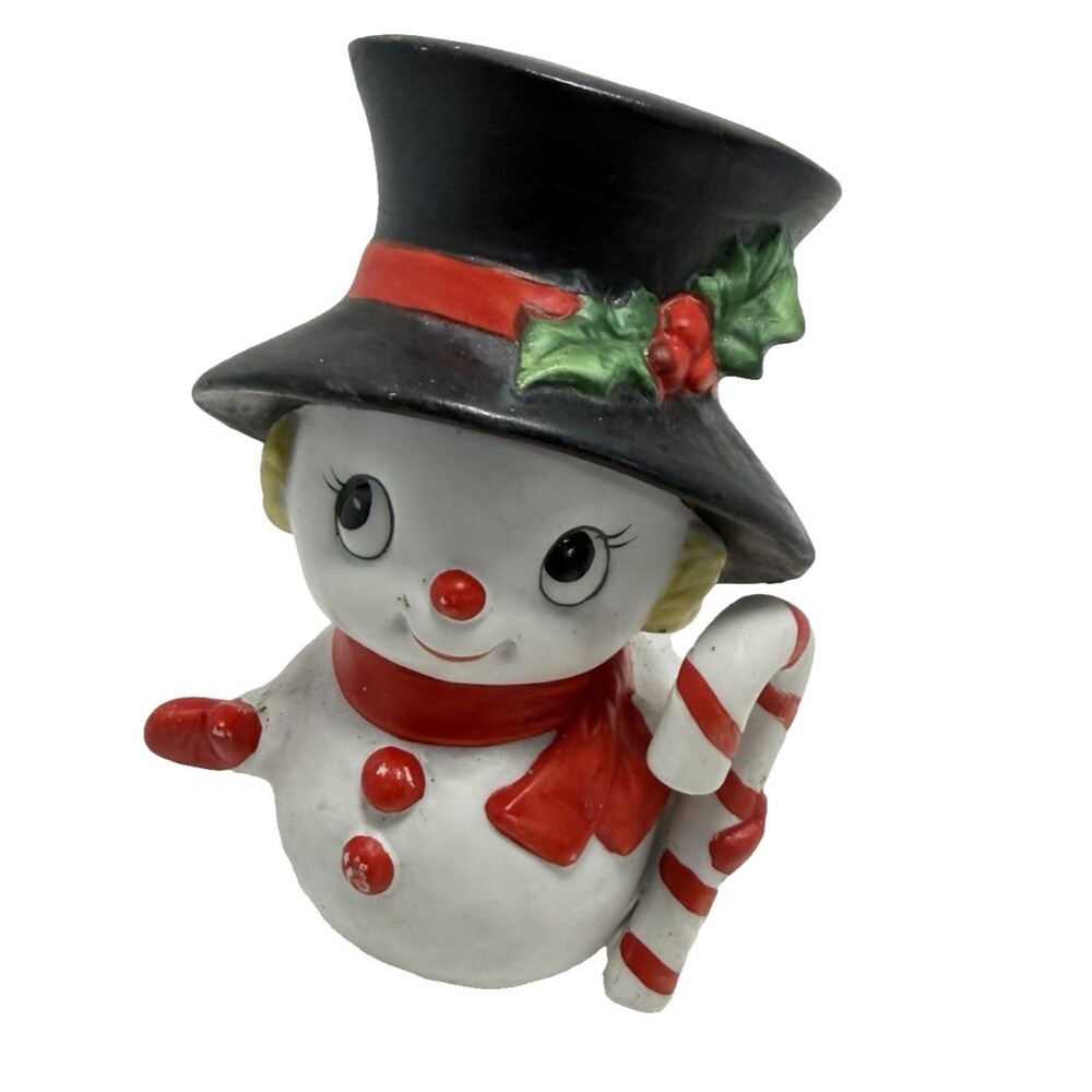 Vintage HomeCo Snowman w/ Hat Ceramic Figurine Christmas Holiday Decor 3.5”